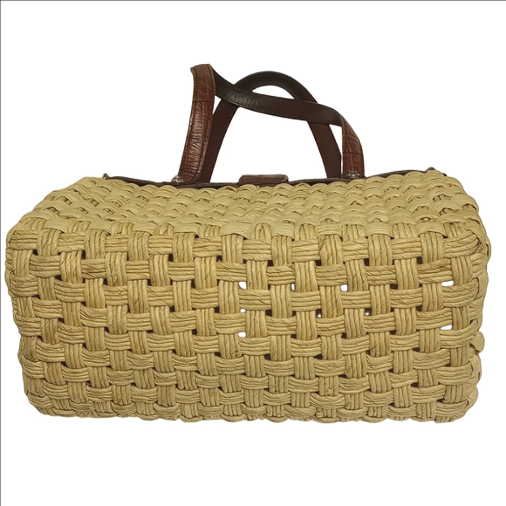 BRIGHTON "EVA DELIGHT" WICKER STRAW SUMMER HANDBAG WITH BROWN LEATHER ACCENTS - Picture 7 of 16